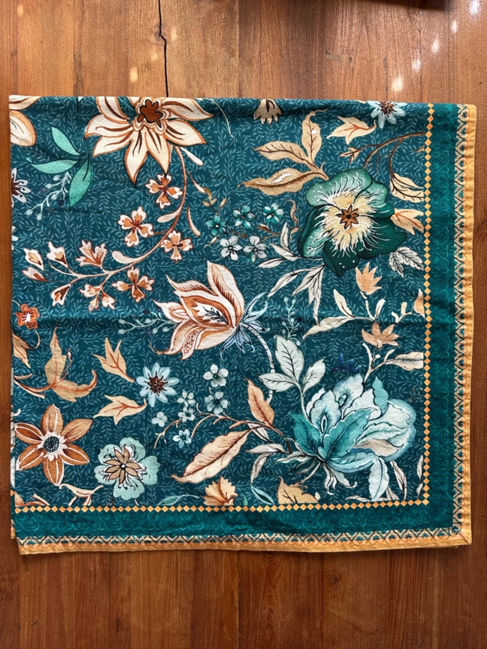 Maison d’Hermine Floral Tablecloth 54” Square Teal Cotton Block Print Boho - Picture 2 of 5